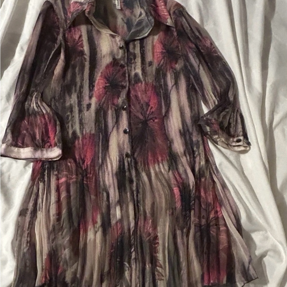 Flowy Pink and Black Button-Up Dress